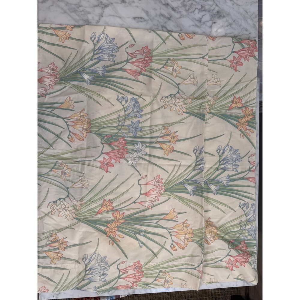 Vintage Wamsutta Ultracale Floral Pillowcase Set Standard Peach Blue Lilies 2pc